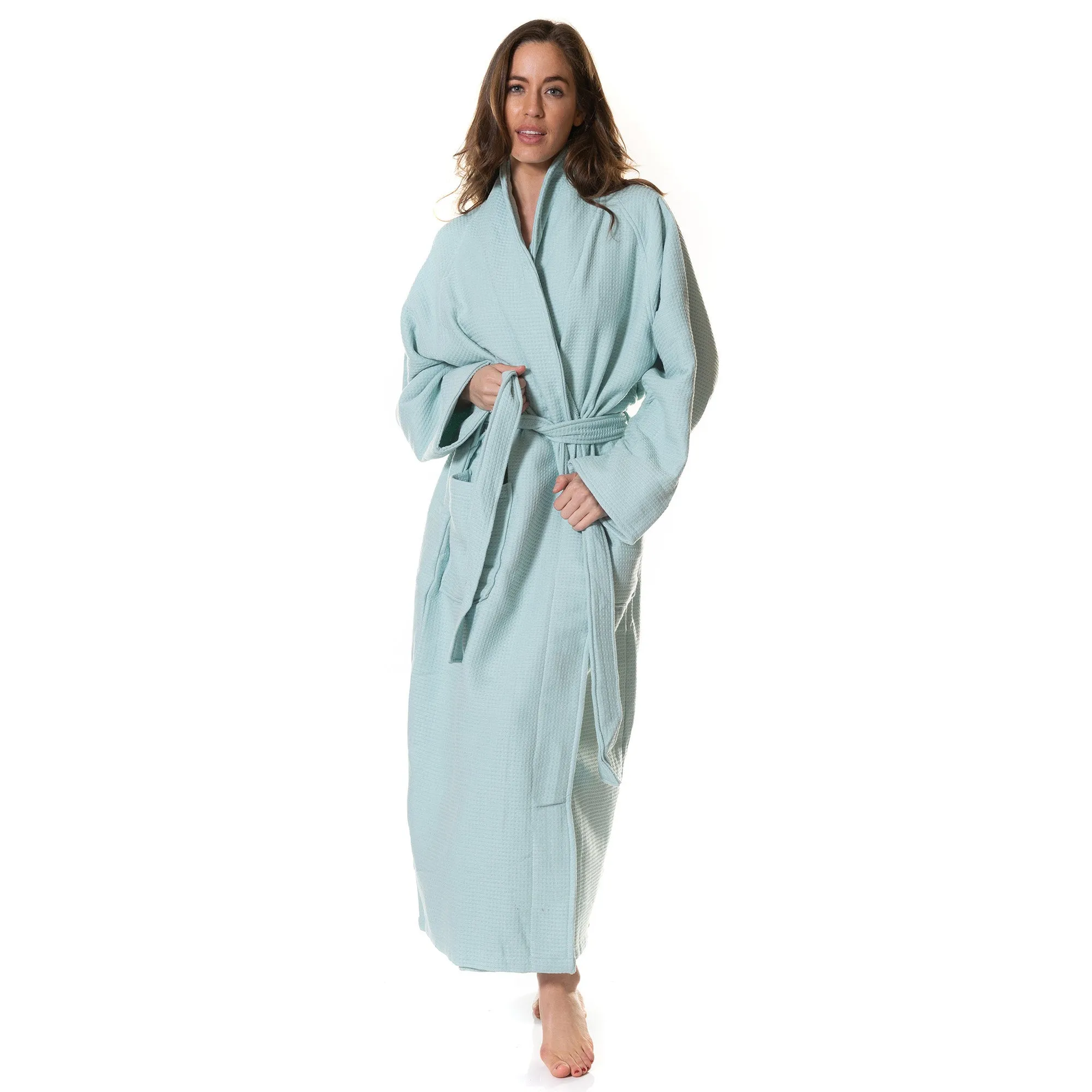 100% Cotton Bathrobe | Waffle Unisex | Ultra Soft | Absorbent | Durable | Medium | Aqua