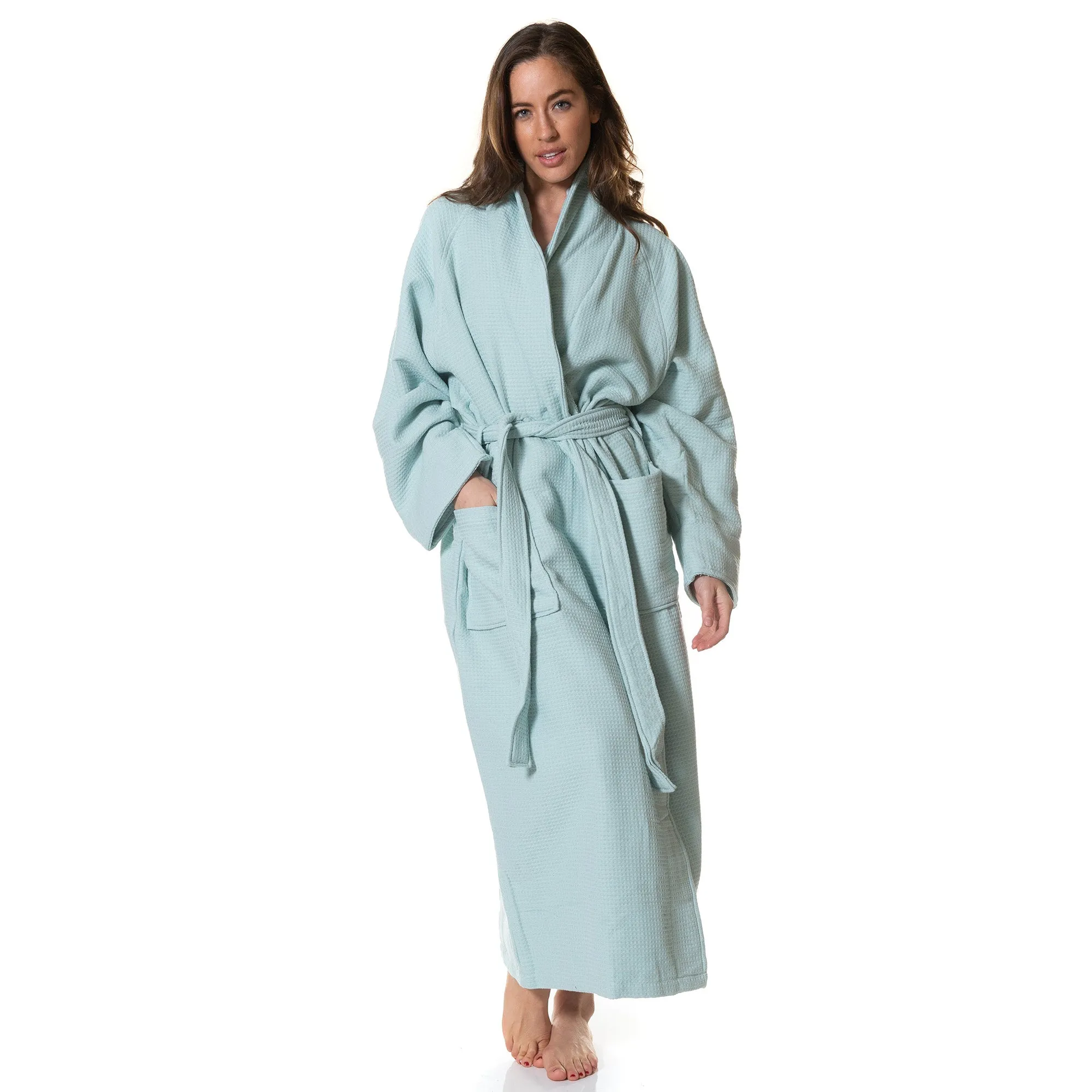 100% Cotton Bathrobe | Waffle Unisex | Ultra Soft | Absorbent | Durable | Medium | Aqua