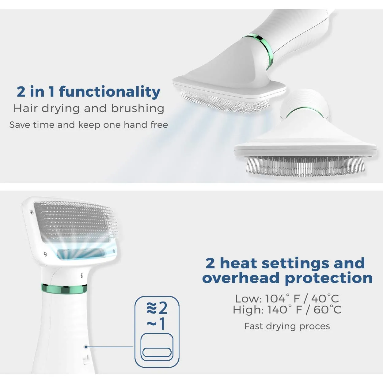 2 in 1 Pet Hair Dryer with Slicker Brush