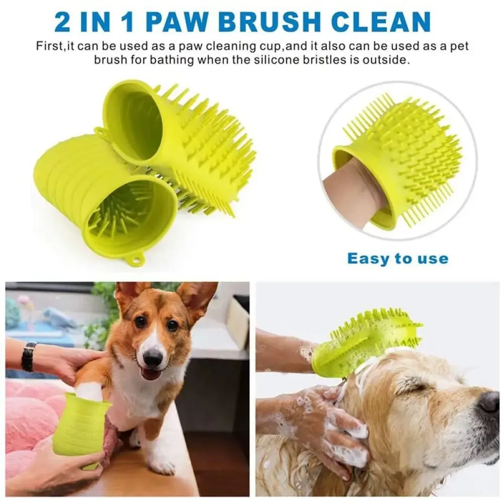 2 in 1 Portable Soft Silicone Paw Effectively Cleaner Shower Brush for Dogs and Cats
