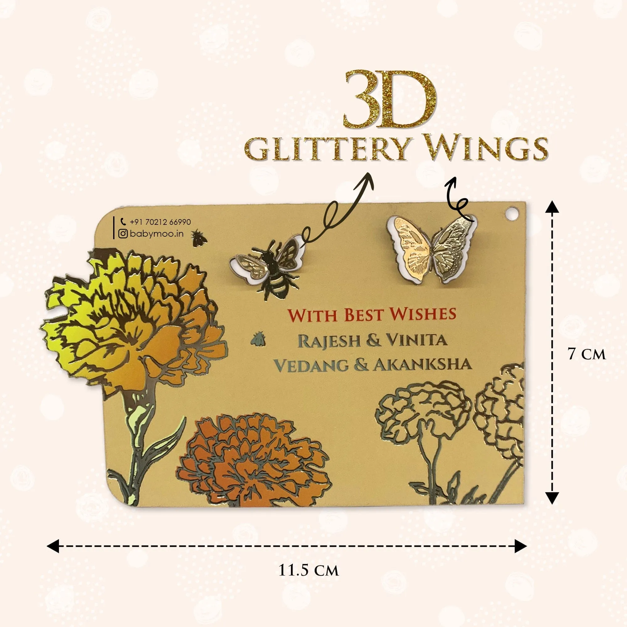 Baby Moo 3D Nature 48 Gift Card Pack Personalised Gold Foil Premium Wish Tags - Brown