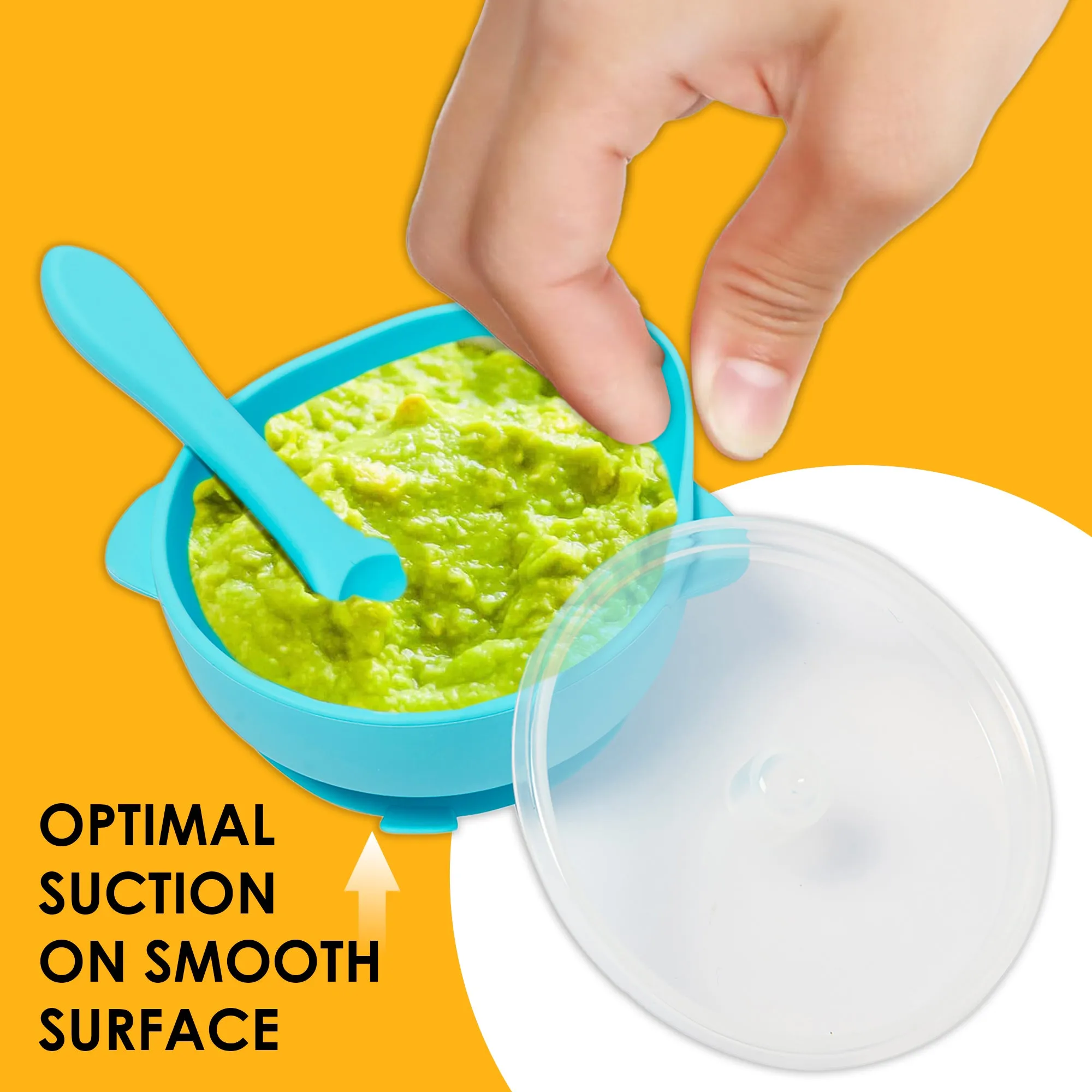 Blue  Silicon Bowl With Lid And Spoon Set