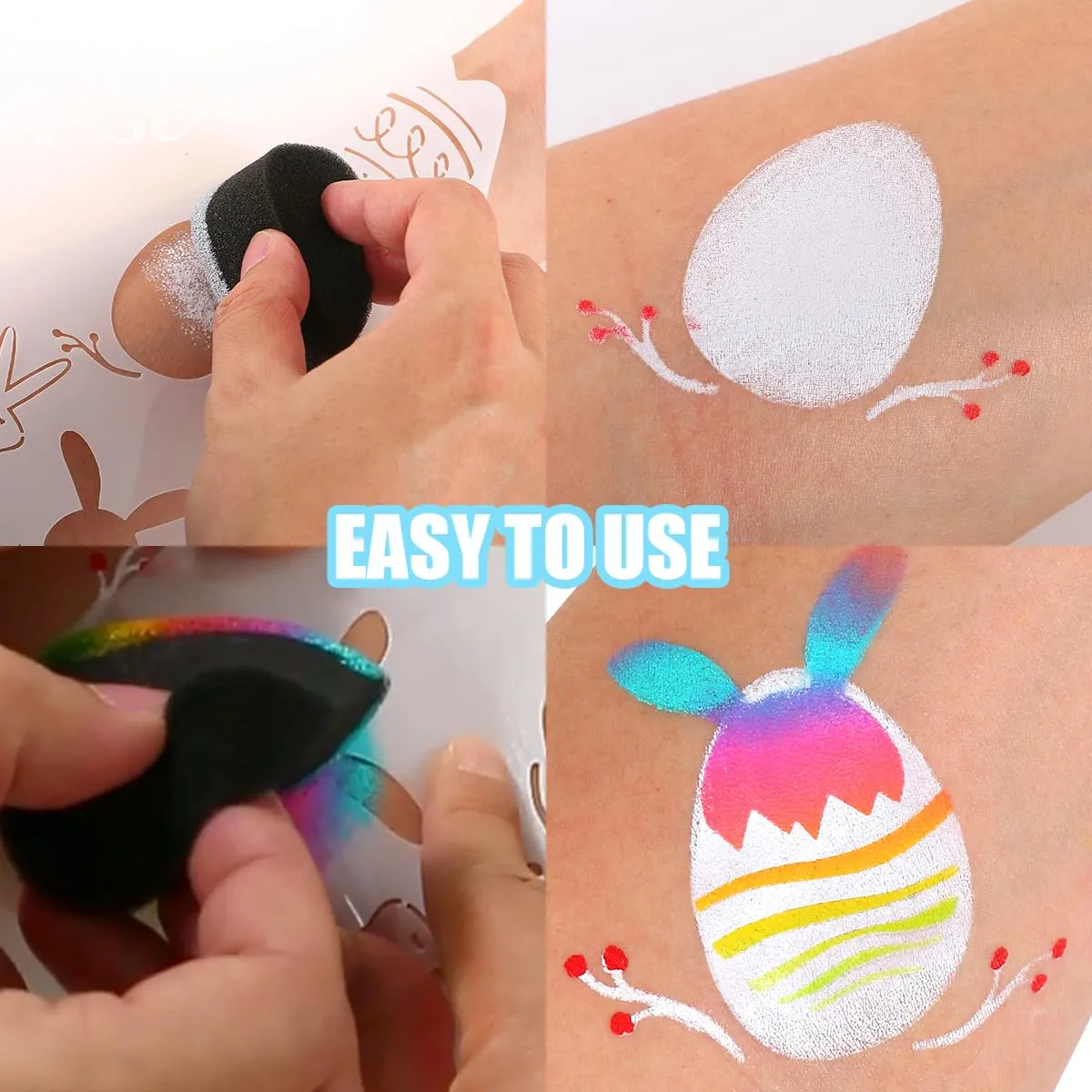 Bowitzki Reusable Easter Face Paint Stencils for Body Art Painting Bunny Face Paint Stencils Halloween Party Makeup Stencils (Easter)
