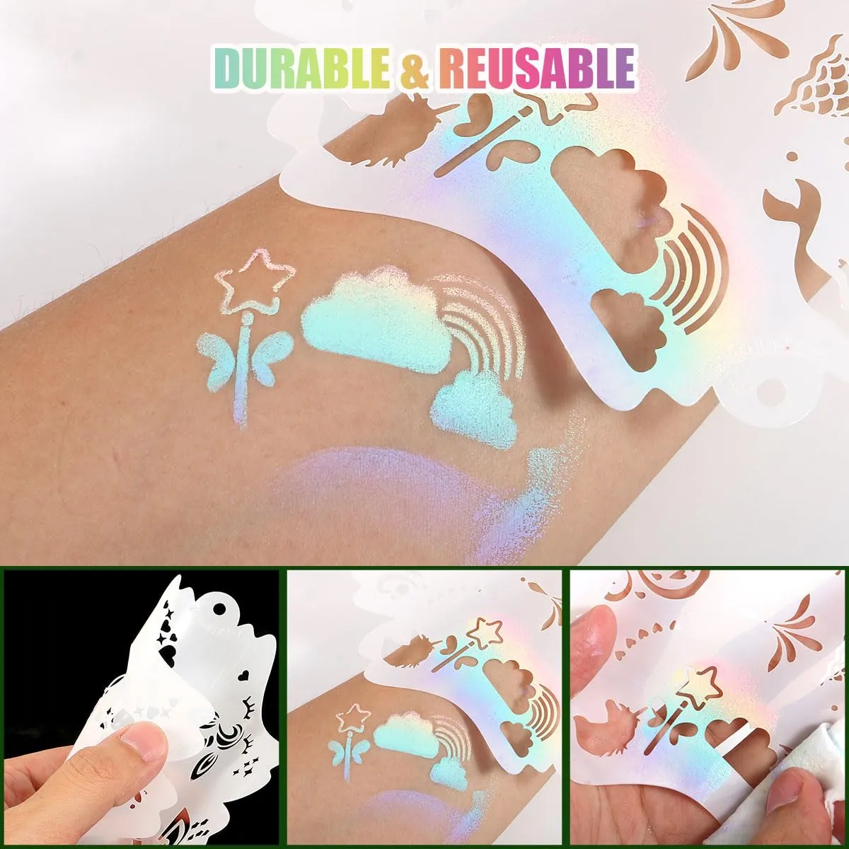 Bowitzki Reusable Face Paint Stencils for Body Art Painting Halloween Christmas Makeup Stencils (Hero&Fairy)