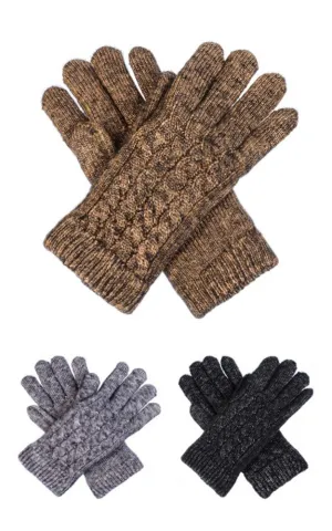 JG509 Knit Twist Pattern Metallic Gloves (12prs Pack)