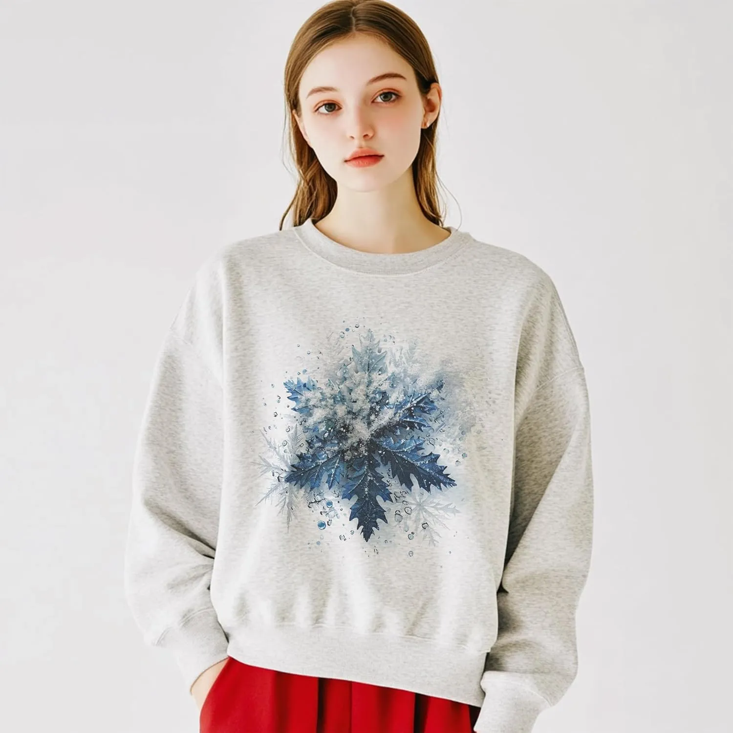 TeenFighter Loose fit Soft Velvet Lining Crewneck Graphic Sweatshirt for Women - Girls Fleece Lined Pullover Shirts
