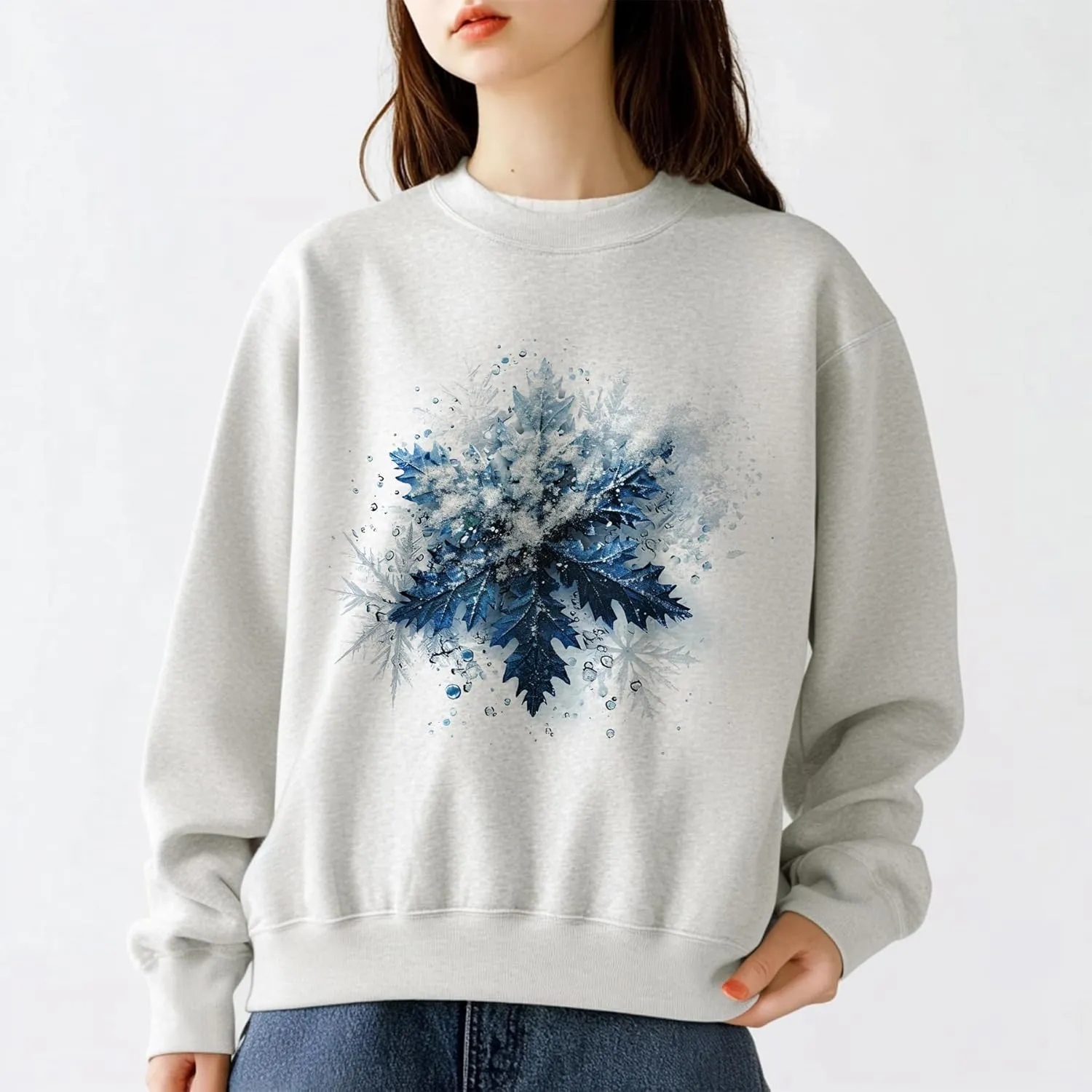 TeenFighter Loose fit Soft Velvet Lining Crewneck Graphic Sweatshirt for Women - Girls Fleece Lined Pullover Shirts